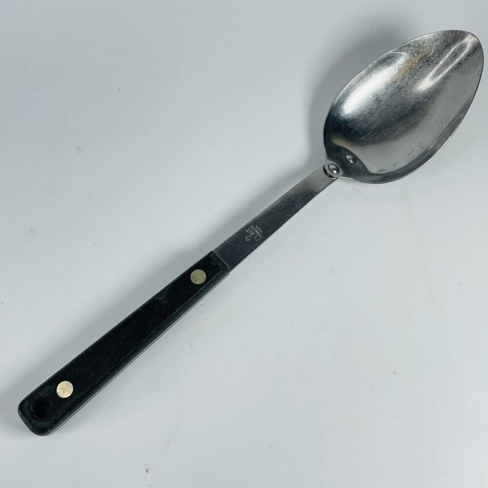 Vintage Flint Stainless Steel Serving Spoon Ladle USA Black Handle 12" Kitchen